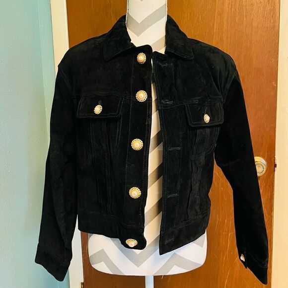 The Limited Vintage Black Suede Jacket with Pearl and Gold tone Button detail - Picture 1 of 6